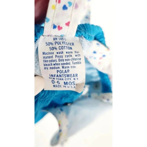 Vtg Polar Infantswear Girl Romper Sun Suite Blue Hearts 0-6 Months Made In USA - Picture 4 of 4